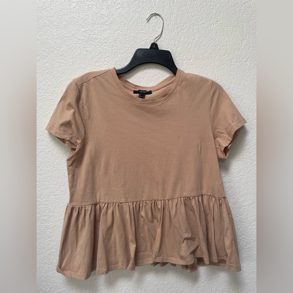 F21 Tan Peplum Short Sleeve Tee